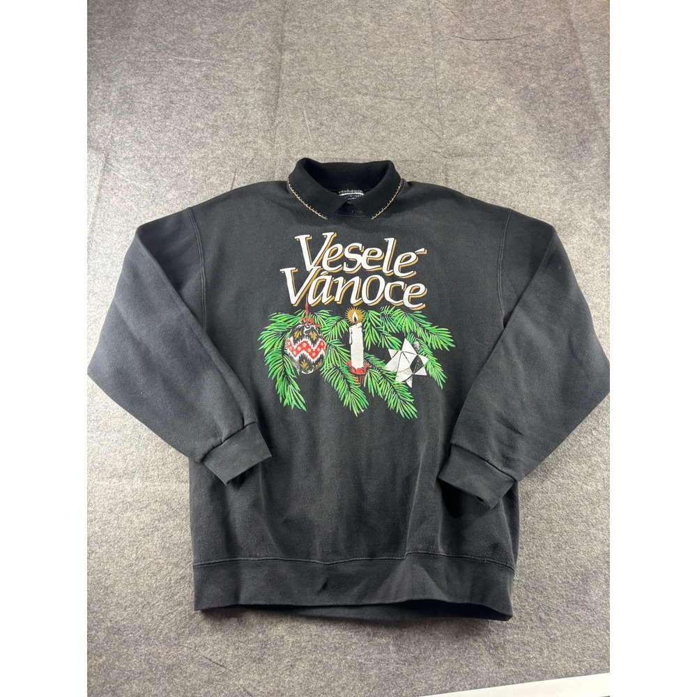 Vintage Lee Heavyweight Vesele Vanoce Christmas Sweatshirt Black Mock Neck L